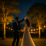 A primeira dança dos noivos sob o céu aberto